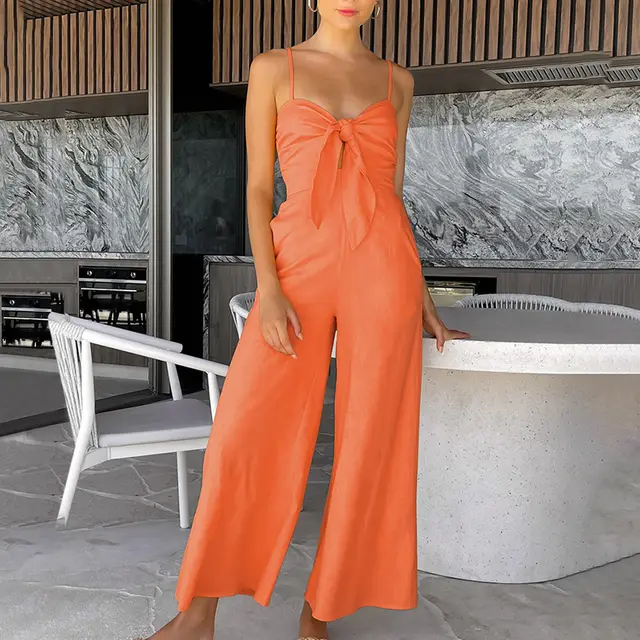 Sling Wide leg Jumpsuit Women's Fashion Casual Loose Bodysuit Orange - Shop at LoveMi