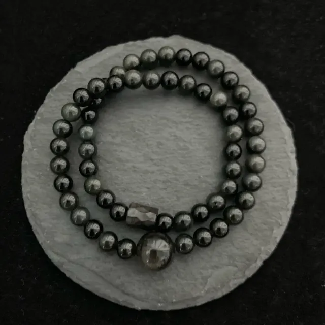 Silver Stone Double layer Elastic Bracelet Retro Men's And Women's Black - Shop at LoveMi