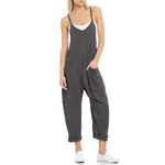 Women's Pocket Spaghetti Straps Knitted One-piece Trousers - Dark Gray