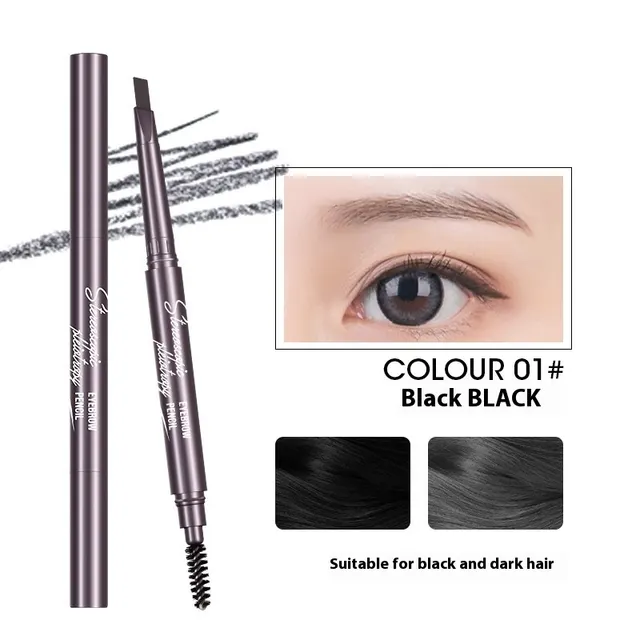 Double Headed Triangle Automatic Rotating Eyebrow Pencil 1 Black - Shop at LoveMi