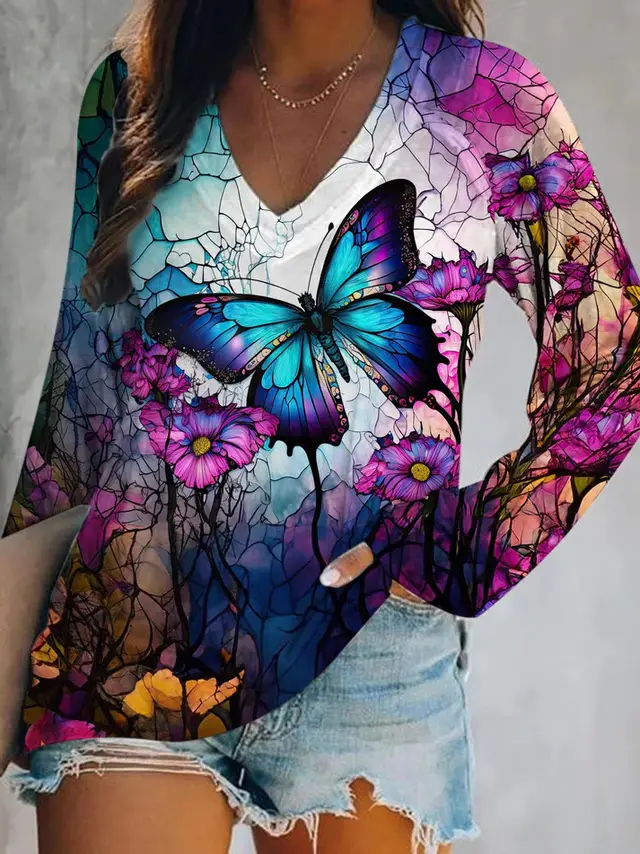 European And American Leisure Retro 3D Printed V neck T shirt V 023 - Shop at LoveMi