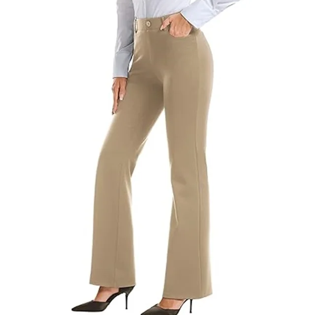 Ladies Belt Pocket Slip on Regular Casual Pants Khaki - Shop at LoveMi