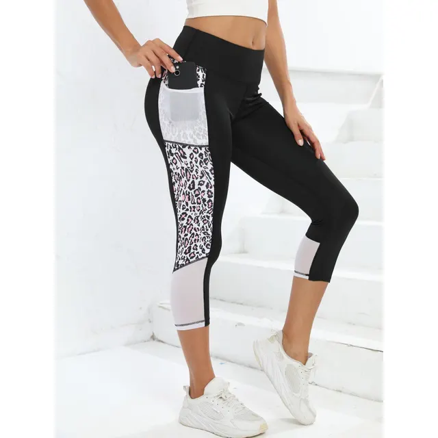 Female Leopard Splicing High Waist Yoga Pants White Net Leopard Print - Shop at LoveMi