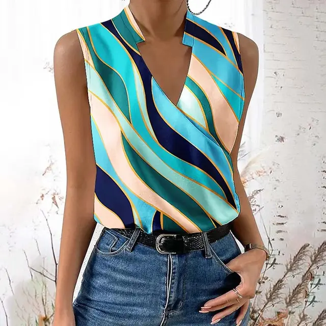 Women's Fashionable Color Abstract Graphic V neck Vest Color - Shop at LoveMi