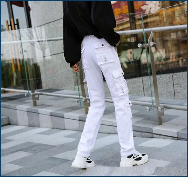 Outdoor Multi pocket Overalls Fashion Straight Casual White - Shop at LoveMi