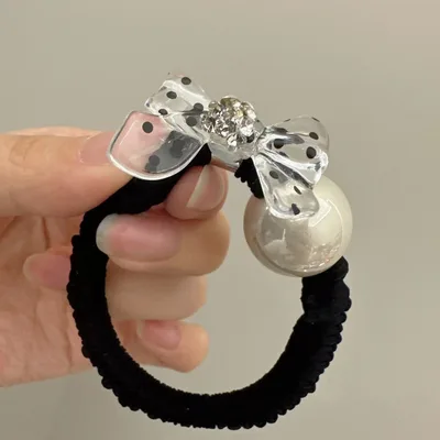 Simple Transparent Bowknot Headband Pearl Hair Rope Transparent Bowknot Hair Ring - Shop at LoveMi