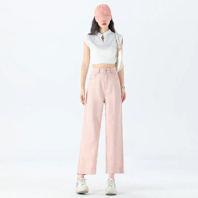 Lyocell Jeans Women's Summer Thin - Pink Cropped