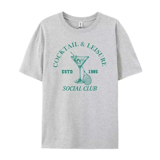 Cocktail Leisure Retro Graphic Tees Women Vintage Tennis Spo Gray - Shop at LoveMi