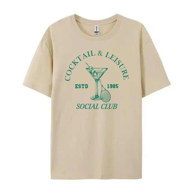 Cocktail Leisure Retro Graphic Tees Women Vintage Tennis Spo Khaki - Shop at LoveMi