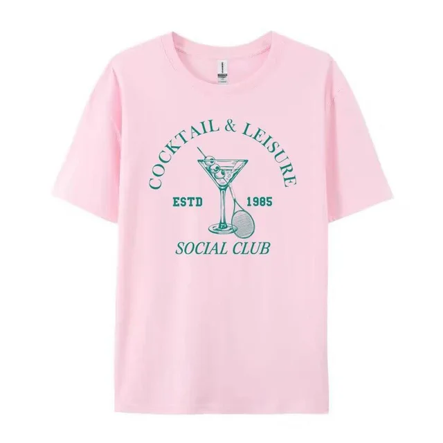 Cocktail Leisure Retro Graphic Tees Women Vintage Tennis Spo Pink - Shop at LoveMi
