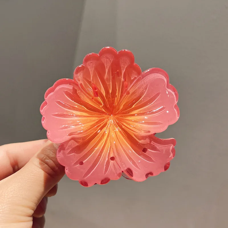 Gradient Color Curly Heart Flower Barrettes Large Headdress Watermelon Red 8Cm - Shop at LoveMi
