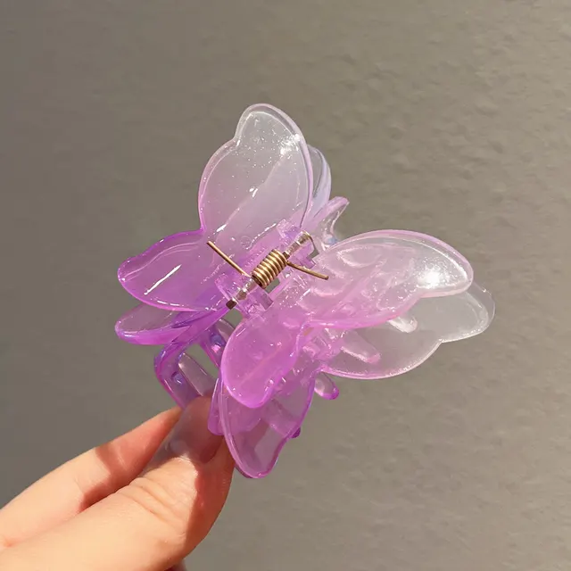 Gradient Color Double Butterfly Frosted Hair Clip Glossy Gradient Purple Color - Shop at LoveMi