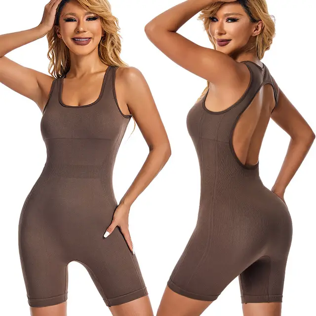 Sports Jumpsuit Hip Lifting Backless Women Elastic Brown - Shop at LoveMi