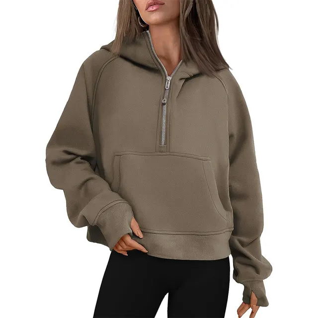 Fall Winter Hooded Zipper Thickening Sweater Brown - Shop at LoveMi