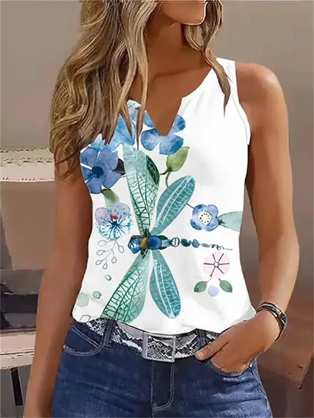 Sleeveless V neck Vest 3D Digital Printing European And American White - Shop at LoveMi