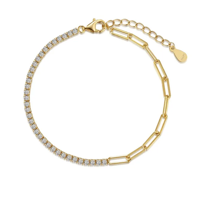 Silver S925 White Round Zirconium Inlaid Tennis Chain Clip Double Design Simple Fashion Bracelet Gold - Shop at LoveMi