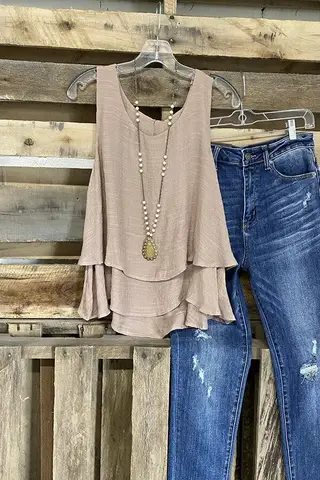 Women's Casual Vest Fake Two-piece Double-layer Cotton And Linen Sleeveless T-shirt - Khaki