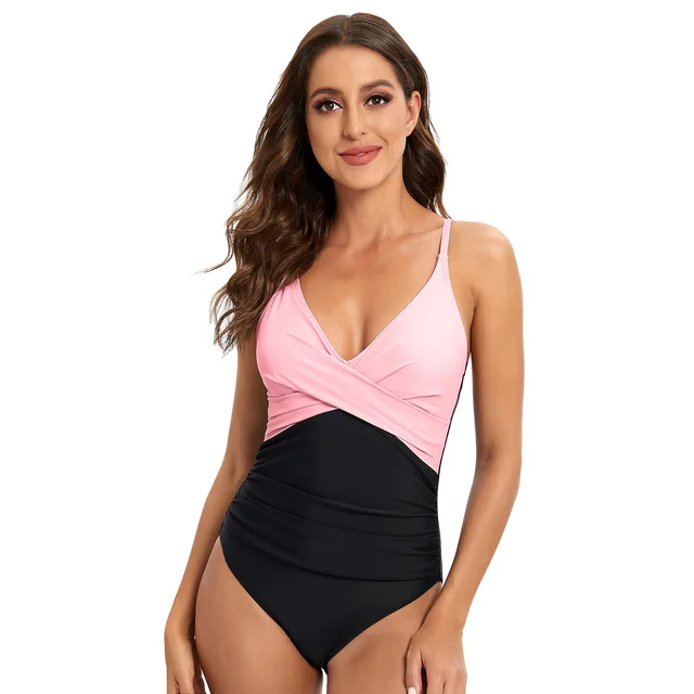 Striped Spaghetti Straps One piece Swimsuit Sexy Backless Triangle Swimwear Pink Black - Shop at LoveMi