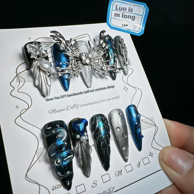 Three dimensional Loica Luxury Dark Non mainstream Style Hot Girl Nail Beauty Rhinestone Wear Armor Looka Long T - Shop at LoveMi