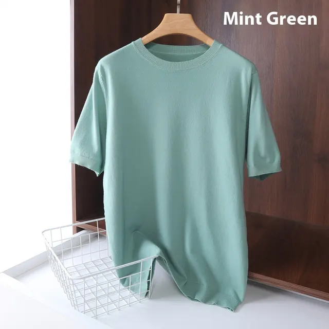 Men's Round Neck Pullover Thin Knitwear Short Sleeve Top Thin Green - Shop at LoveMi