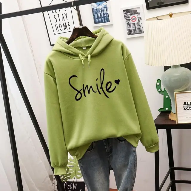 Women's Simple Round Neck Long Sleeve Printed Loose Sweatshirt Light Green - Shop at LoveMi