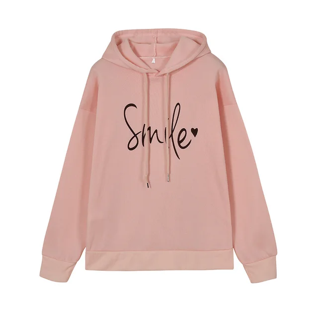 Women's Simple Round Neck Long Sleeve Printed Loose Sweatshirt Pink - Shop at LoveMi