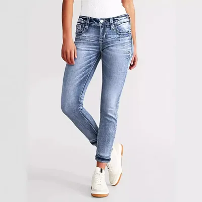 Beauty Clothing Slim Fit Stretch Slimming Versatile Embroidered Jeans Skinny Pants Light Blue - Shop at LoveMi