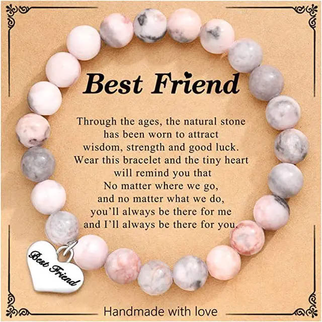 Heart Pendant Handmade Beaded Zebra Bracelet Pink Zebra Bestfriend Card - Shop at LoveMi