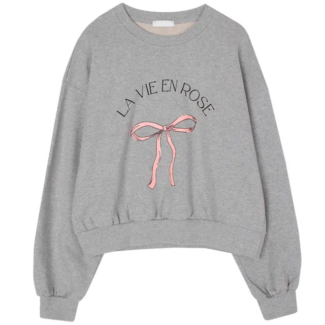 Women's Fashion Bowknot Printed Sweater Gray - Shop at LoveMi