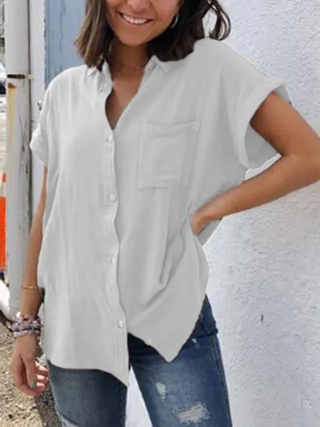 Casual Cotton And Linen Short Sleeve White - Shop at LoveMi