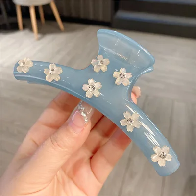 Women's Affordable Luxury Fashion Rhinestone Large Grip Small Floral 1 Blue - Shop at LoveMi