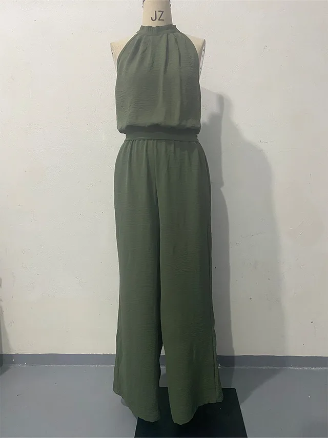 Jumpsuit Backless Lace up Wide leg Pants Army Green - Shop at LoveMi