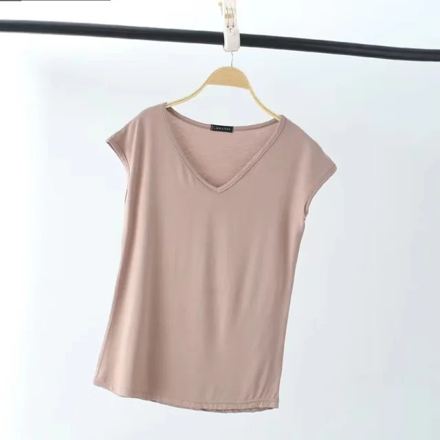 Solid Color And V neck Sleeveless Loose Women's T shirt Casual Bottoming Shirt Inner Wear Blouse Skin Color - Shop at LoveMi