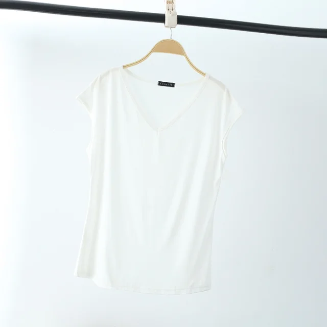 Solid Color And V neck Sleeveless Loose Women's T shirt Casual Bottoming Shirt Inner Wear Blouse White - Shop at LoveMi