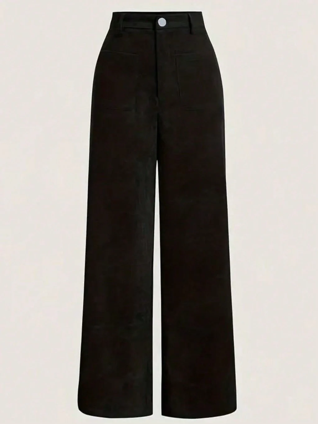 Women's Casual Straight-leg Solid Color Velvet Trousers - Black