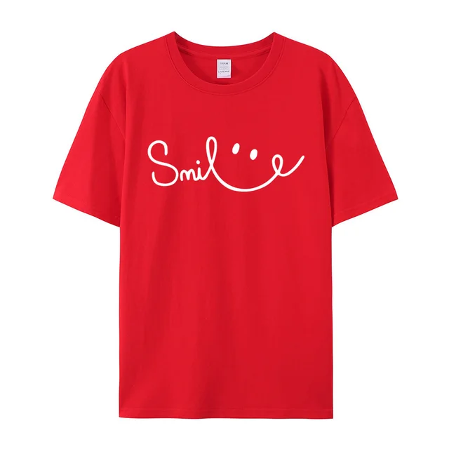 Women's Smiling Printed Cotton Short Sleeve Red - Shop at LoveMi