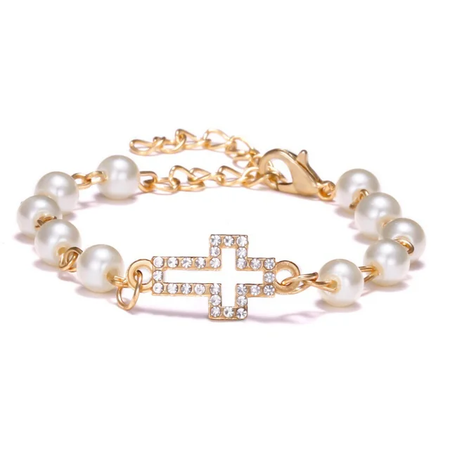 Hollow Rhinestone Pearl Bracelet Multi style Adjustable Cross - Shop at LoveMi