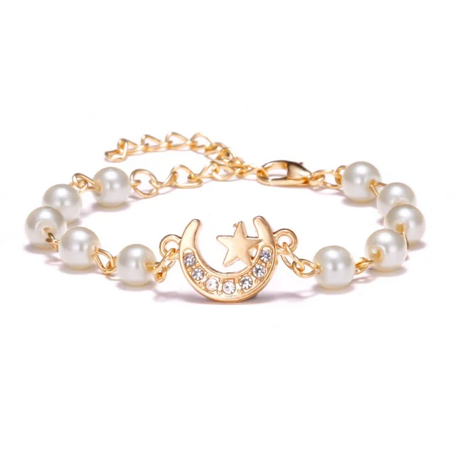 Hollow Rhinestone Pearl Bracelet Multi style Adjustable Moon Xingx - Shop at LoveMi