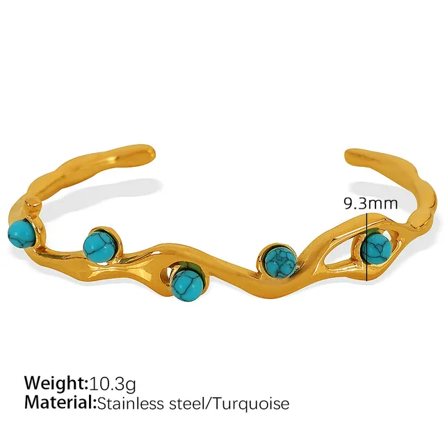 French Retro Titanium Steel 18K Gold Plating Natural Stone Bracelet Turquoise - Shop at LoveMi