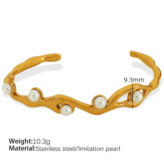 French Retro Titanium Steel 18K Gold Plating Natural Stone Bracelet White Rubber Beads - Shop at LoveMi
