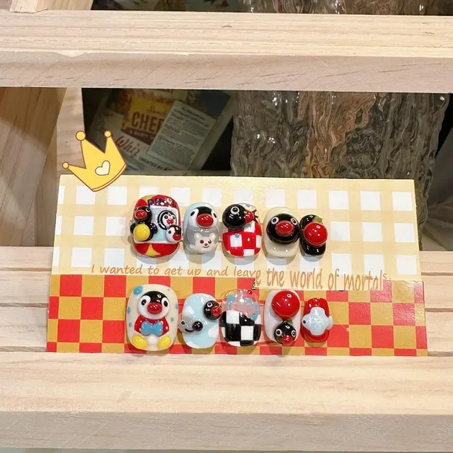 Naughty Dog Handmade Wear Armor Cute Children Student Reuse UV Nail Tip Nail Stickers Penguin - Shop at LoveMi