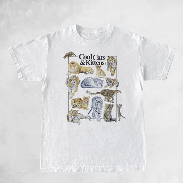Printed Cool Cat Vintage T shirt Unisex White - Shop at LoveMi