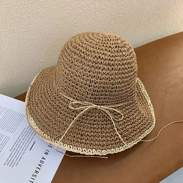Brim Sun proof Sun Protection Beach Trip All matching Sun proof Dome Straw Hollow Breathable Straw Hat Khaki - Shop at LoveMi