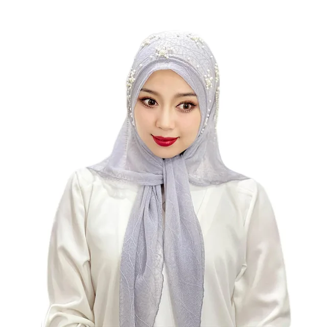 Malay Ladies Tassel Solid Color Headscarf Gold Silk Beaded 4 Gray - Shop at LoveMi