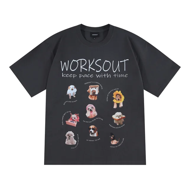 Pet Puppy Printed Short Sleeve Retro T shirt Dark Grey - Shop at LoveMi