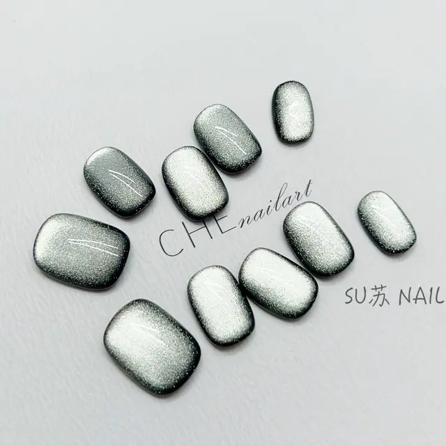 Dark Green Cat Eye Nail Beauty UV Short Square Circle Dark Green Cat'S Eye - Shop at LoveMi