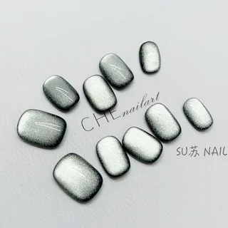 Dark Green Cat Eye Nail Beauty UV Short Square Circle - Dark Green Cat'S Eye