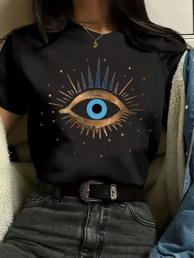 T shirt Printing Casual Cute Eye Printing Short Sleeve Black Eyes - Shop at LoveMi