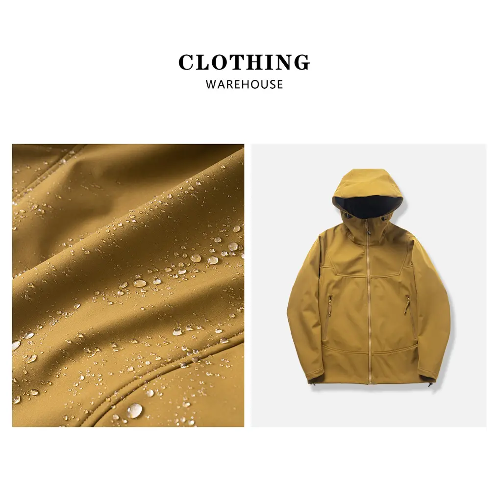 Thin Couple Outdoor 3D Cutting Three-proof Soft Shell Hooded Jacket - Amber Brown