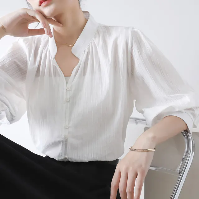 French Style Five Points Oversleeves Shirt Retro White Shirt White - Shop at LoveMi